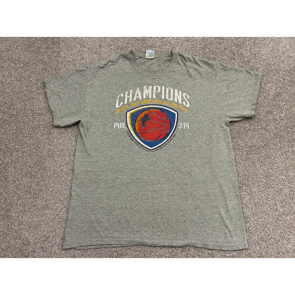 Y2K T-Shirt Mens Large Gray Excellent Christian Basketball Phil 3:14 Graphic